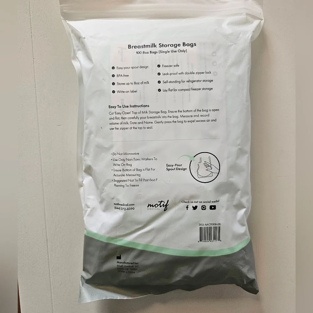🔸️5 FOR $25 Set Of 3 Packs - Motif Medical Breastmilk Storage Bags - White